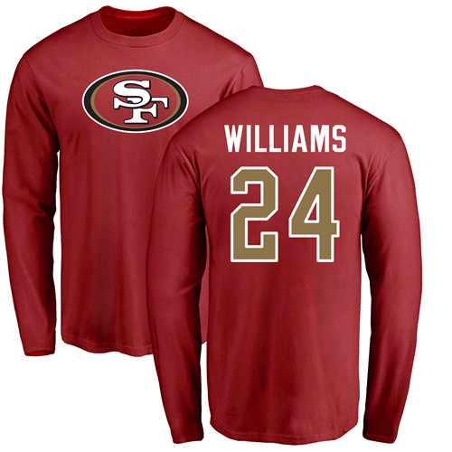 Men San Francisco 49ers Red K Waun Williams Name and Number Logo #24 Long Sleeve NFL T Shirt